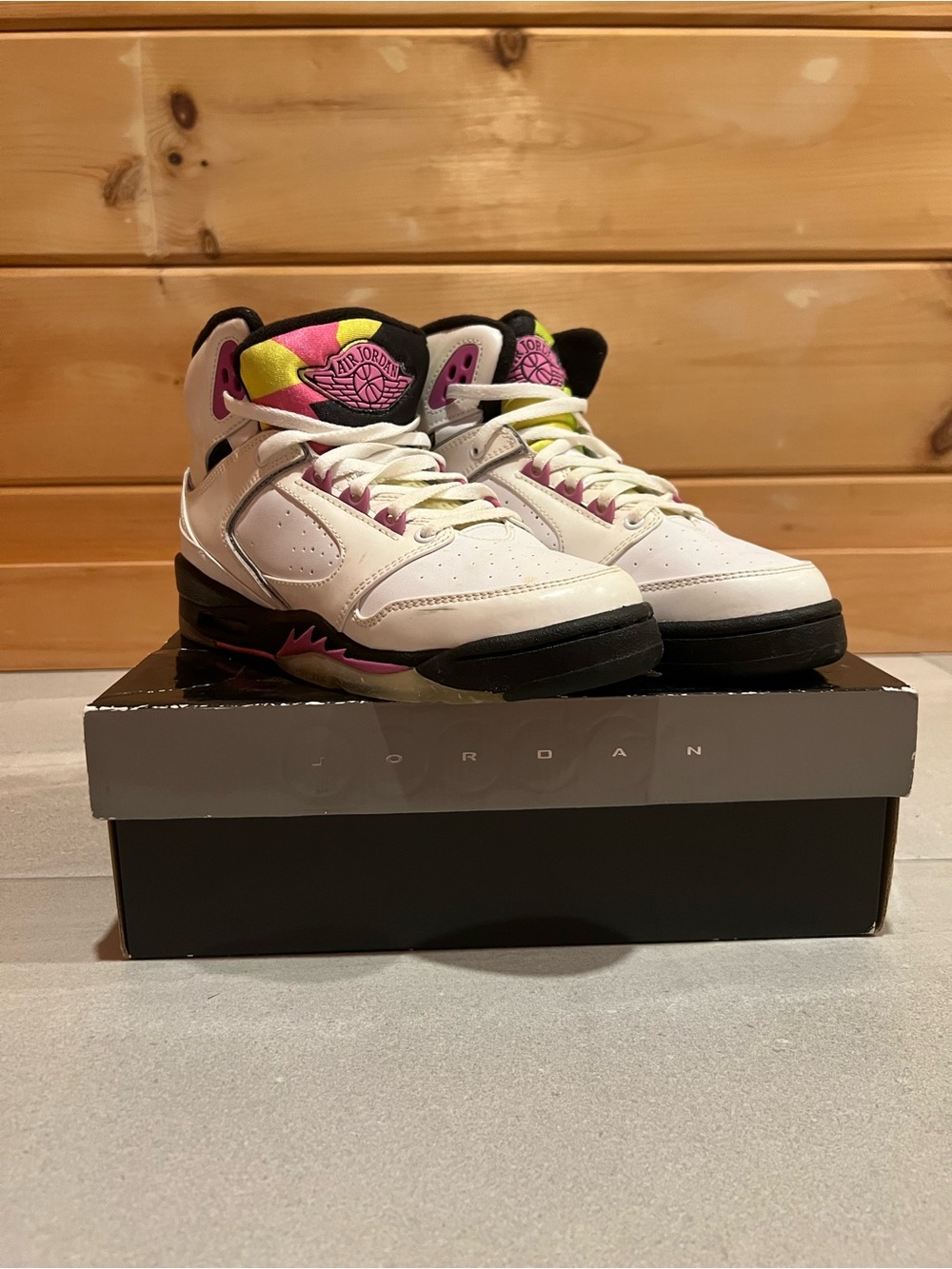Air Jordan 6 Retro GS with White, Black Pink, and Neon Green Accents